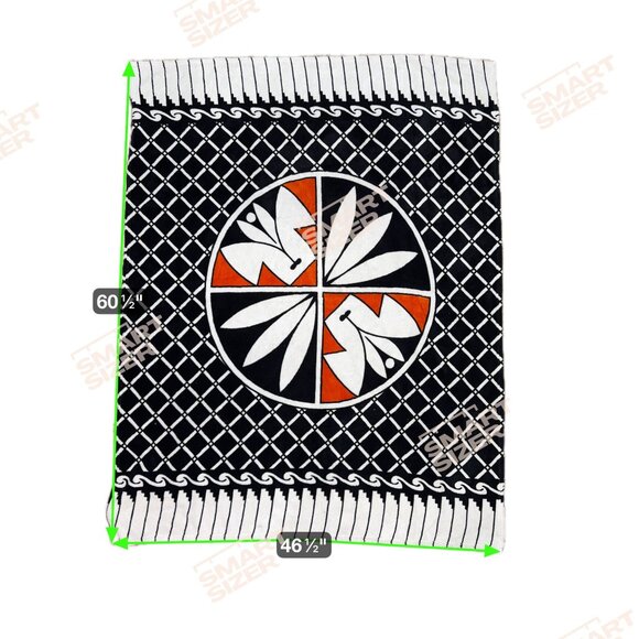 Woven Throw Blanket Geometric Floral Motif Black White Southwest 60.5" X 46.5" - Picture 4 of 4